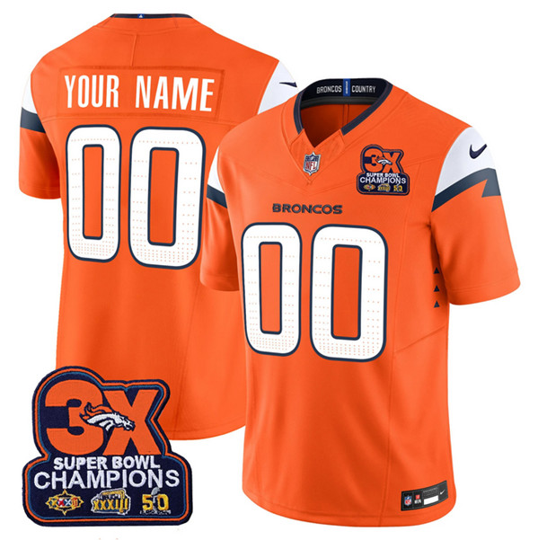 Men's Denver Broncos ACTIVE PLAYER Custom Orange 2024 F.U.S.E. 3-Time Champions Patch Vapor Limited Stitched Football Jersey Men's Denver Broncos ACTIVE PLAYER Custom Orange 2024 F.U.S.E. 3-Time Champions Patch Vapor Limited Stitched Football Jersey